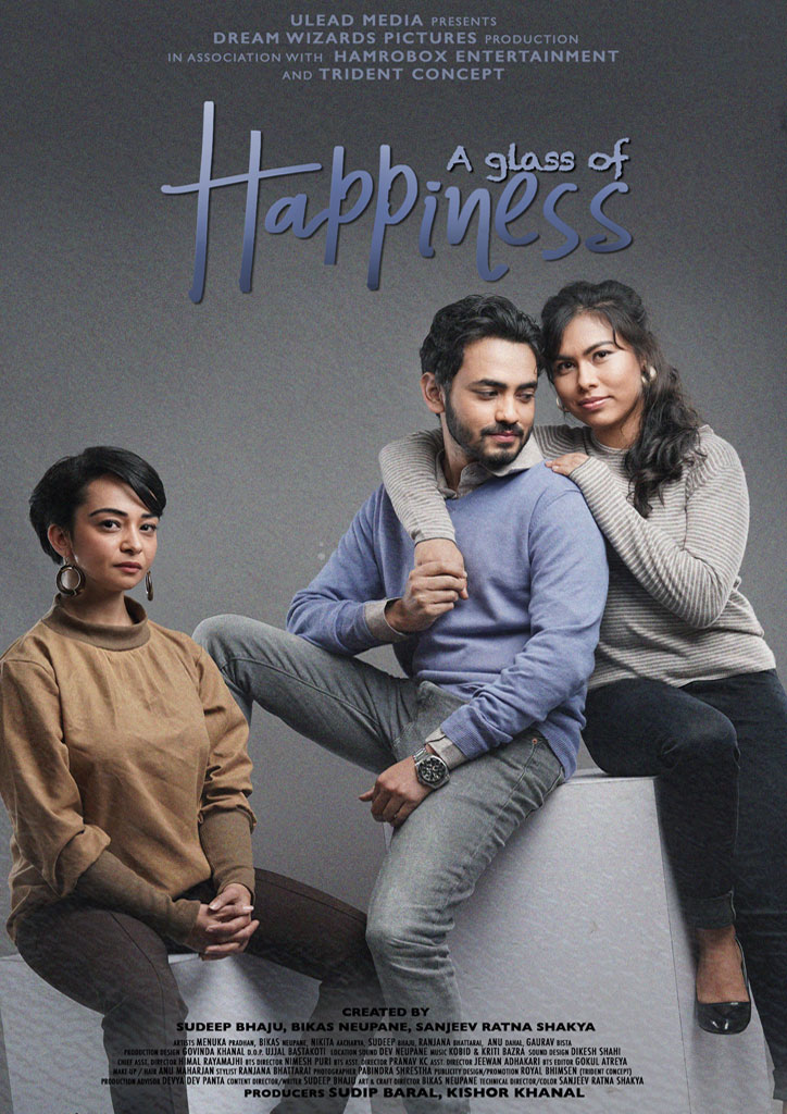 a glass of happiness poster